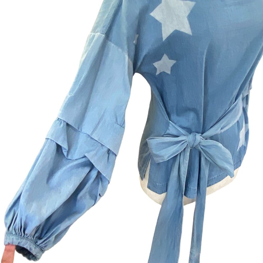 NWT Nanette Lepore Chambray Star Tiered Balloon Sleeve Top Whimsigoth Boho-S - Picture 10 of 16